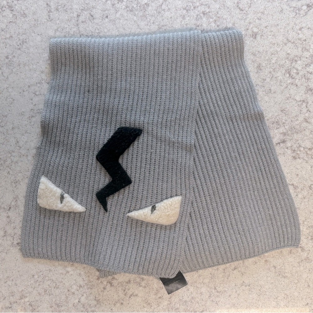 FENDI - Boys Monster Eye Wool Scarf in Black